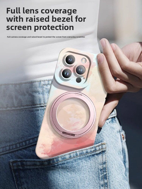 For iPhone 16promax mobile phone case iphone15 liquid silicone 360 ° magnetic suction bracket ultra-thin protective case anti-drop plus all-inclusive matte MagSafe hard case Phone accessories