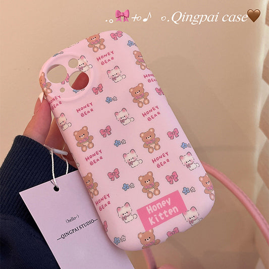 Accessories ins cute pink bear rabbit for apple 15promax mobile phone case iphone13 new 14pro female