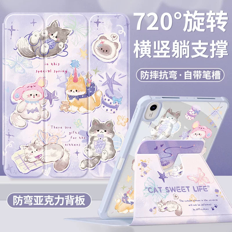 For Huawei matepadair protective case 2025 matepad11 tablet case padse with pen slot pro12.2 rotation 2023 all-inclusive 115s soft light version acrylic 2 cute cat Tablet Accessories