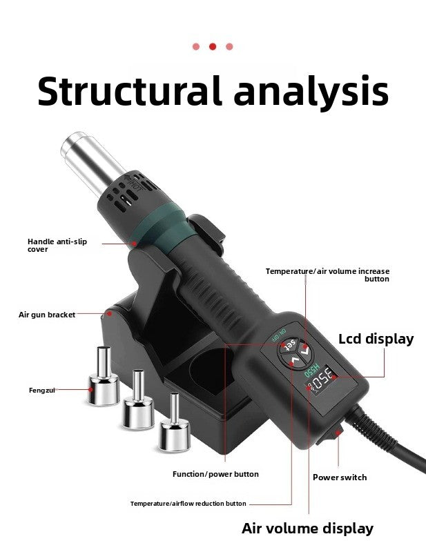 Portable digital brushless hot air gun high power dismantling and soldering table electronic main board repair hot air solder gun repair tools