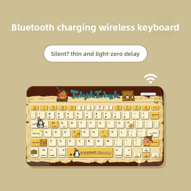 Bluetooth Keyboard Mouse Set For Apple Huawei Xiaomi Tablet PC External Notebook Wireless Silent Light 0 Delay Office Game iPad Charging Girls Cute Stars Tablet Accessories