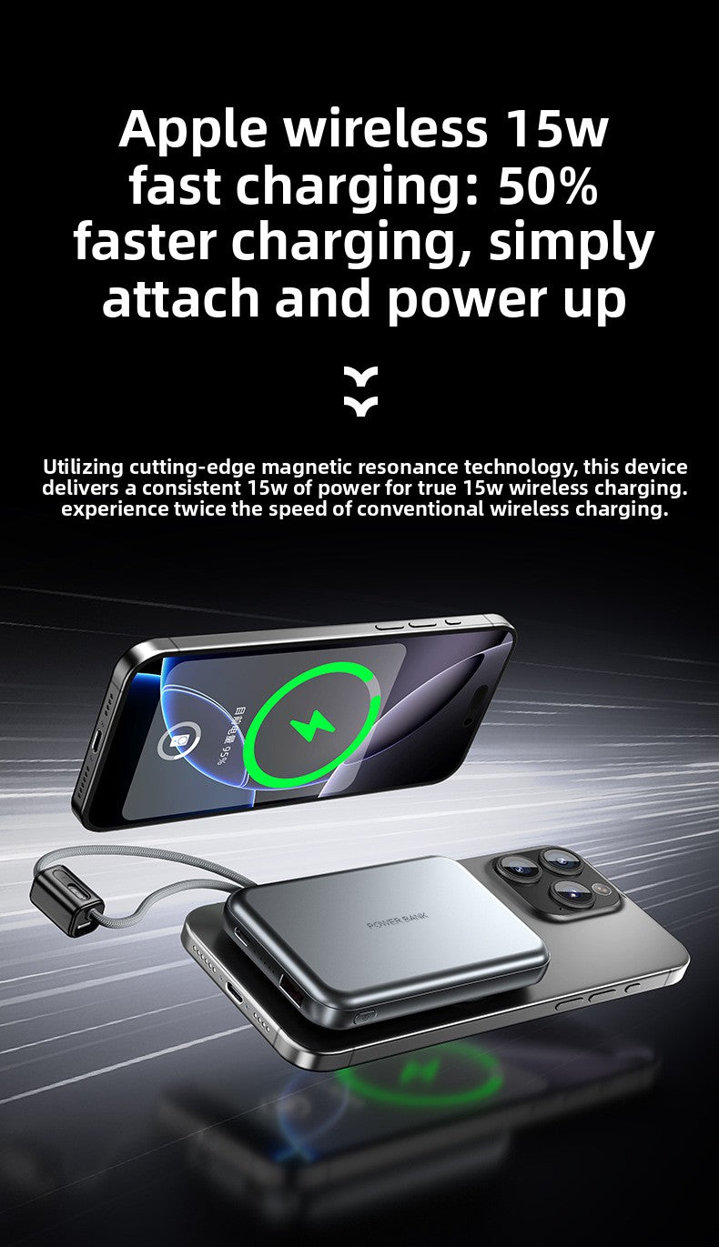 KC magnetic power bank 10000 mAh with its own cable ultra-thin watch earphones wireless fast charging power bank
