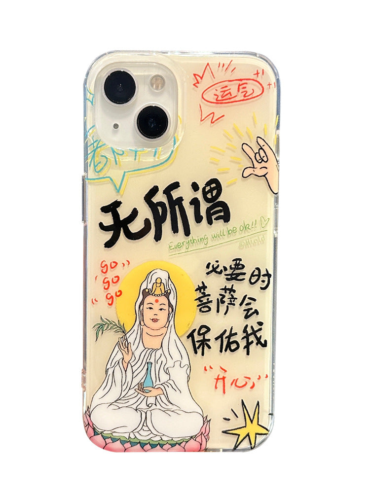 Accessories niche creative funny Guanyin Bodhisattva for iphone14/15pro max Apple 15 mobile phone case 13 new models