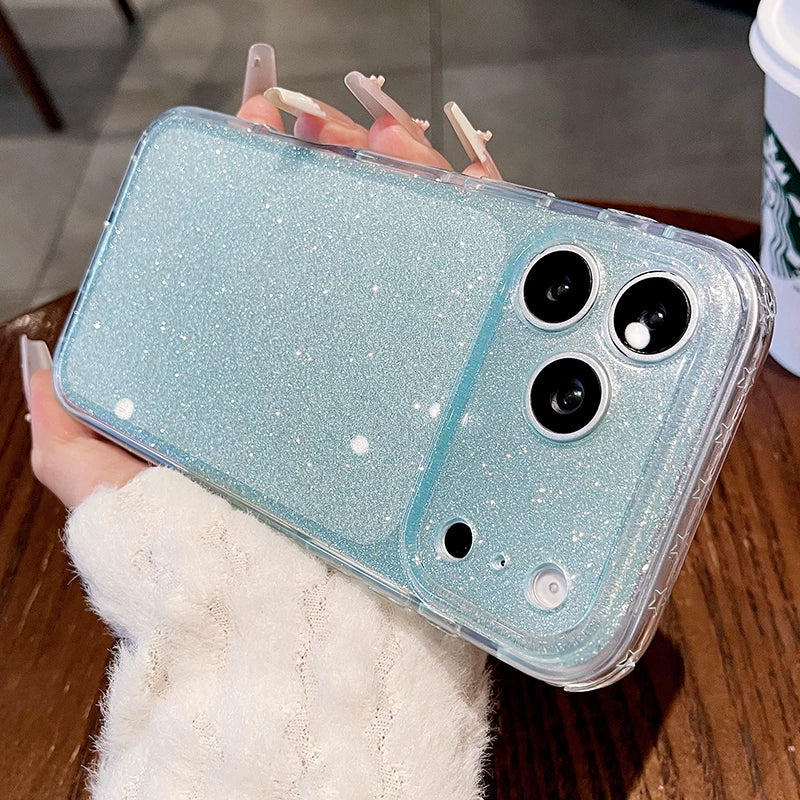 Glitter star airbag for iPhone 17promax mobile phone case new iPhone16 light luxury glitter transparent fine hole all-inclusive 15pro women's fresh flash case Phone accessories
