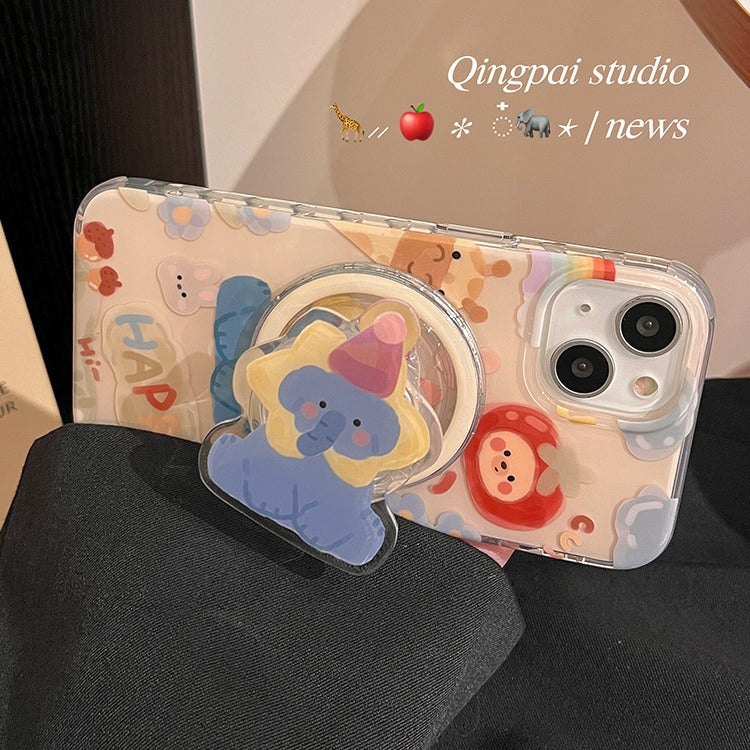 Accessories Cartoon graffiti elephant magnetic suction bracket for Apple 15promax mobile phone case iphone13 new 14pro