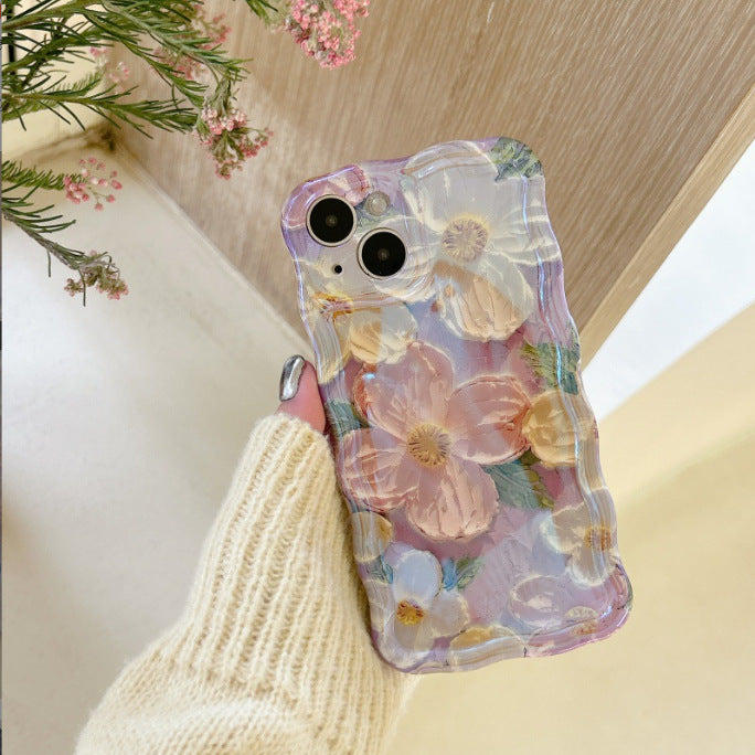 Accessories Wave Edge Glazed Retro Flowers for iphone13promax Mobile Phone Case Apple 14 with Bracelet 12pro