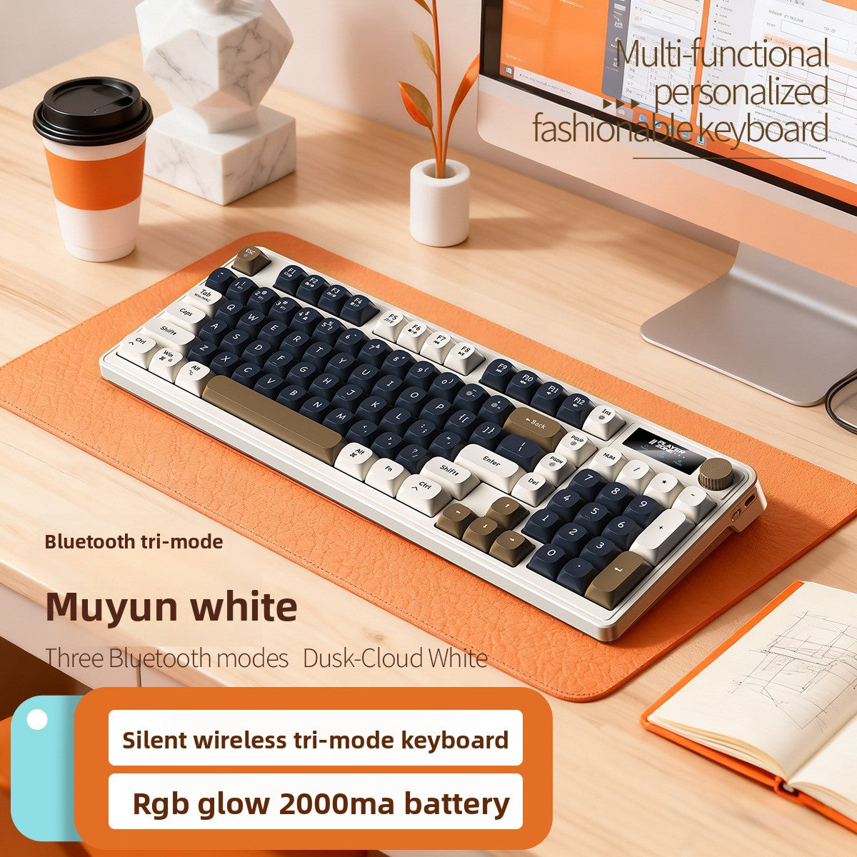 Silver Diao K10 wireless bluetooth three-mode gaming keyboard USB silent RGB wired office charging computer rohs
