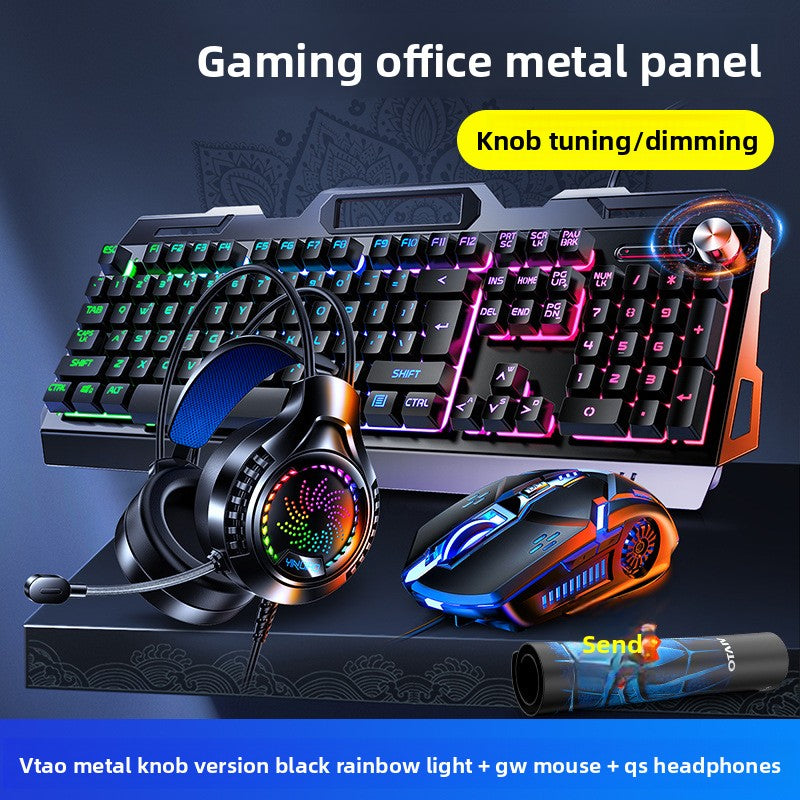 Silver Carving V2G5-white Mechanical Feel Metal Keyboard Mouse Headset Three-piece Set USB Wired Gaming Computer Accessories