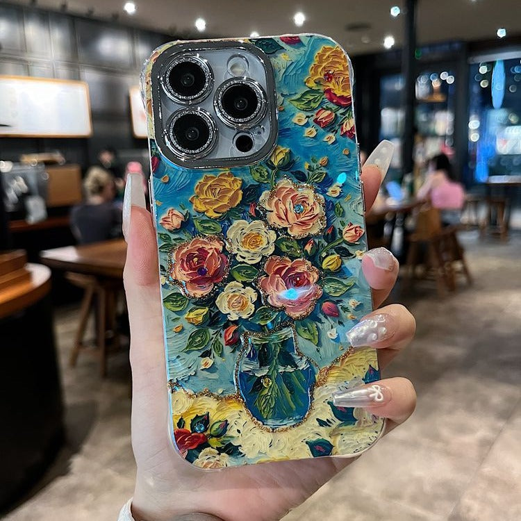 Accessories for Apple series iPhone15 new shell Blu-ray retro women's Internet celebrity sunset flower sea creative all-inclusive 14