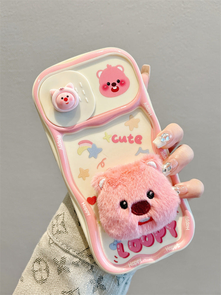 Accessories for Apple 15promax mobile phone case 13 plush little beaver sliding window 14 new iphone15pro full