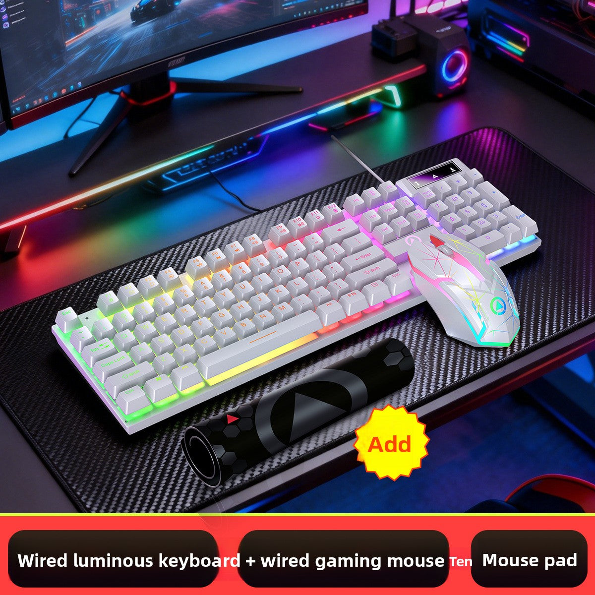 Silver Carving KMS00 Luminous Keyboard Mouse Headset Three or four-piece set USB wired game mechanical feel computer pad