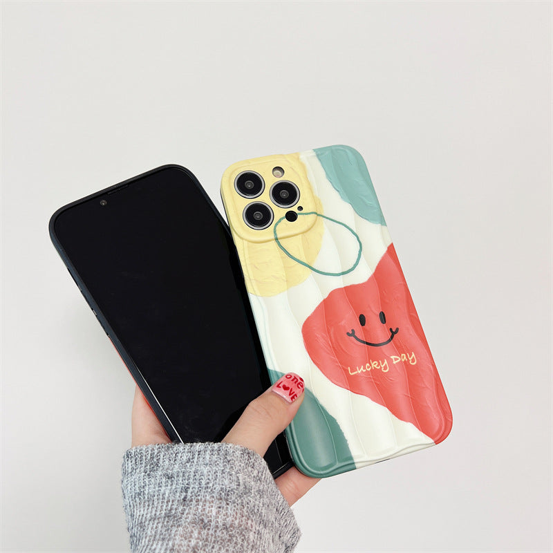 Accessories Art Oil Painting Geometric Color Block Smiley Face for iphone14Promax iPhone 13 Case 12 Soft 11 Women