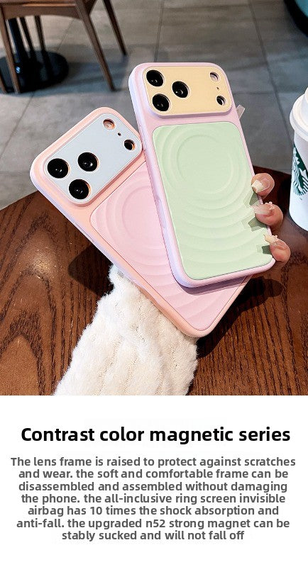 Contrast color ripple magnetic For iPhone 18promax mobile phone case New iPhone17 Macaron Contrast color ripple magnetic case 16pro Built-in magnetic suction women's case Phone Accessories