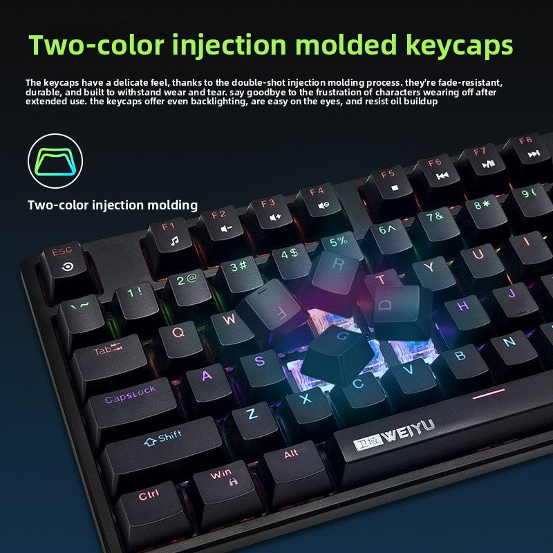 Wired mechanical keyboard Green axis RGB mixed light gaming computer, desktop keyboard universal