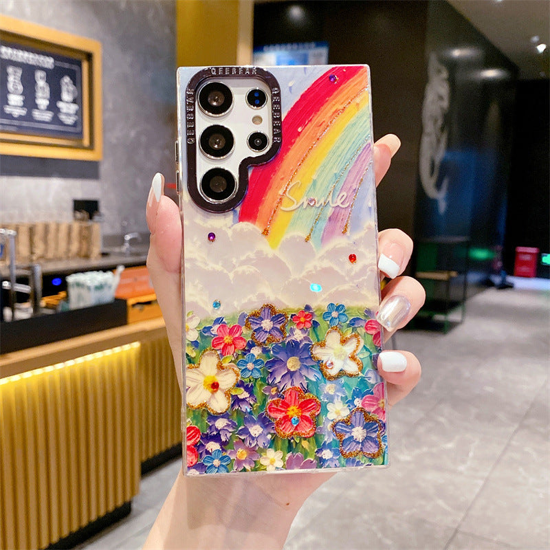 Accessories three-dimensional Epoxy rhinestone rainbow butterfly for Samsung s24plus mobile phone case s23ultra blue light s23 oil painting