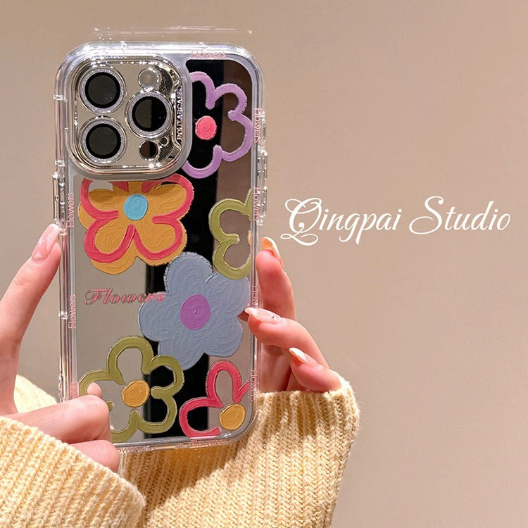 Accessories Mirror ins Oil Painting Color Flowers Suitable for Apple 15promax Mobile Phone Case iphone13 New 14pro Women