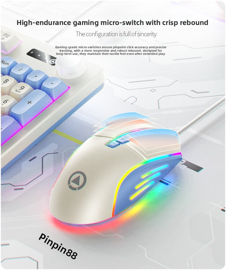 Silver engraving km900 custom game keyboard and mouse set, color matching wired luminous desktop computer accessories