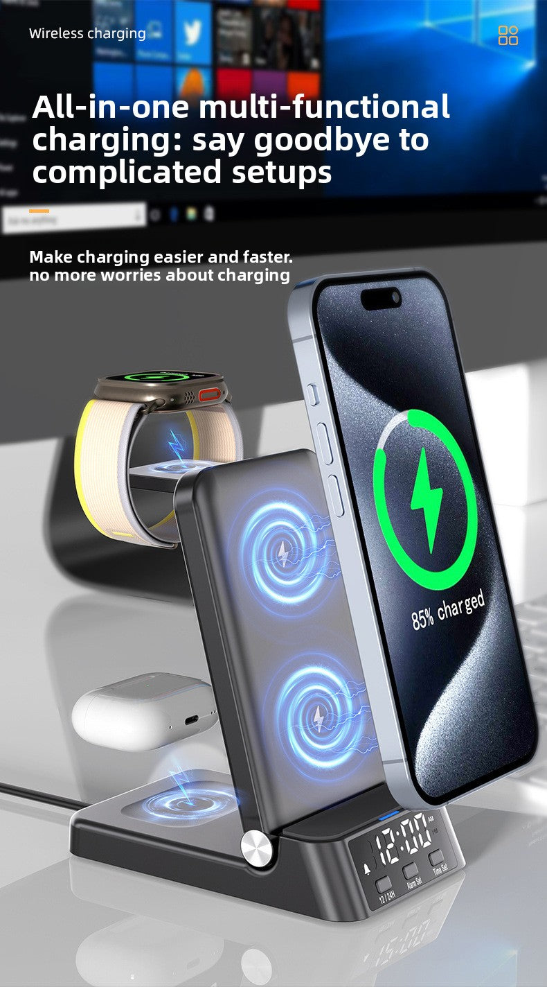 Wireless charger 3-in-1  desktop vertical clock wireless charging iwatch 8 multi-function base apple samsung