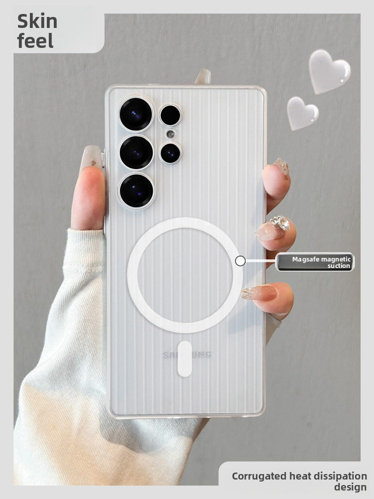 Geometric for samsung s26ultra mobile phone case corrugated magnetic suction s25 + protective case galaxy case s26 transparent matte samsung ultra-thin all-inclusive anti-drop premium women's Phone accessories