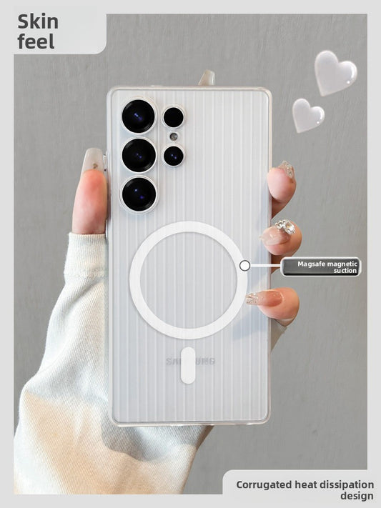 Geometric for samsung s26ultra mobile phone case corrugated magnetic suction s25 + protective case galaxy case s26 transparent matte samsung ultra-thin all-inclusive anti-drop premium women's Phone accessories