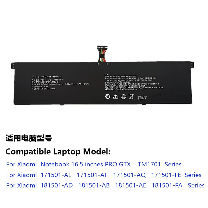 (Shipping fee not include)for小米笔记本PRO 15.6 TM1701 171501-AL AQ   repalcement battery R15B01W