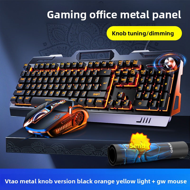 Silver Carving V2G5-white Mechanical Feel Metal Keyboard Mouse Headset Three-piece Set USB Wired Gaming Computer Accessories