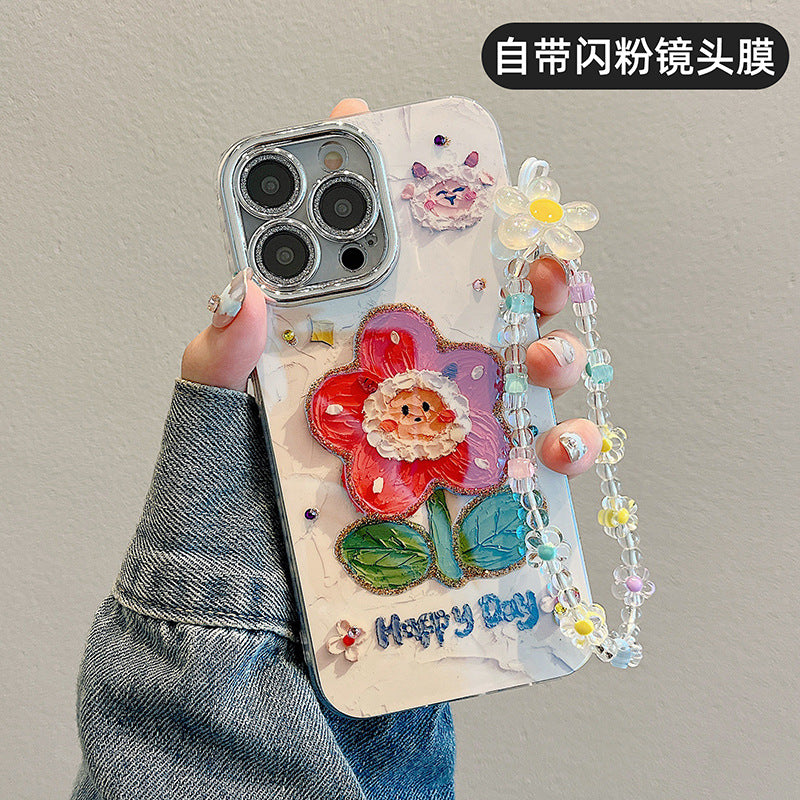 Accessories Small fresh flowers for Apple 15 mobile phone case summer 2024 new model with bracelet iphone14pro women 13