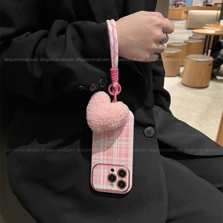 Accessories large window pink plush plush love for apple 15promax mobile phone case iphone14pro autumn and winter