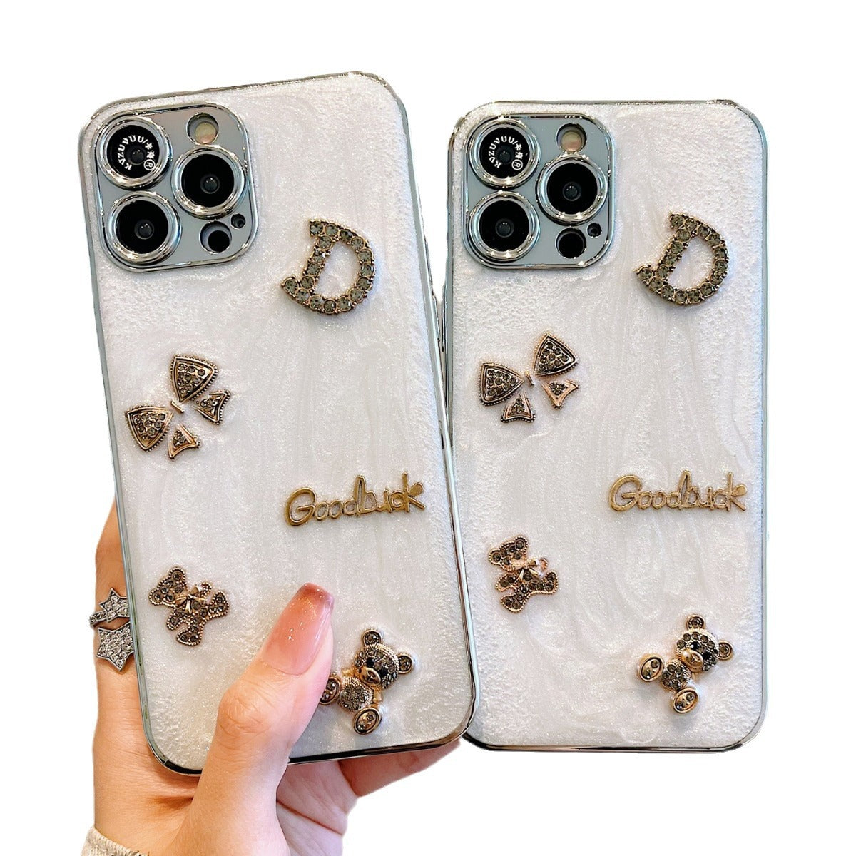 Accessories for iPhone 15 mobile phone case iphone14promax three-dimensional rhinestone letter bear 13 simple ins wind 12