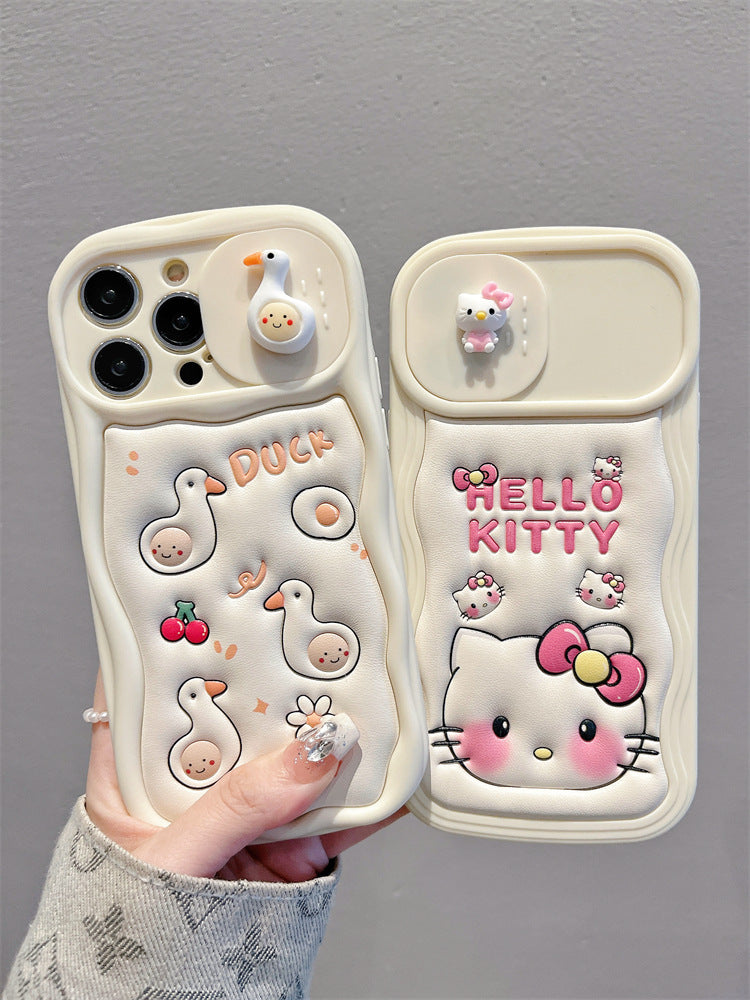 Accessories for Apple 15promax mobile phone case 13/14 small fresh cartoon duck 15pro sliding window iphone15