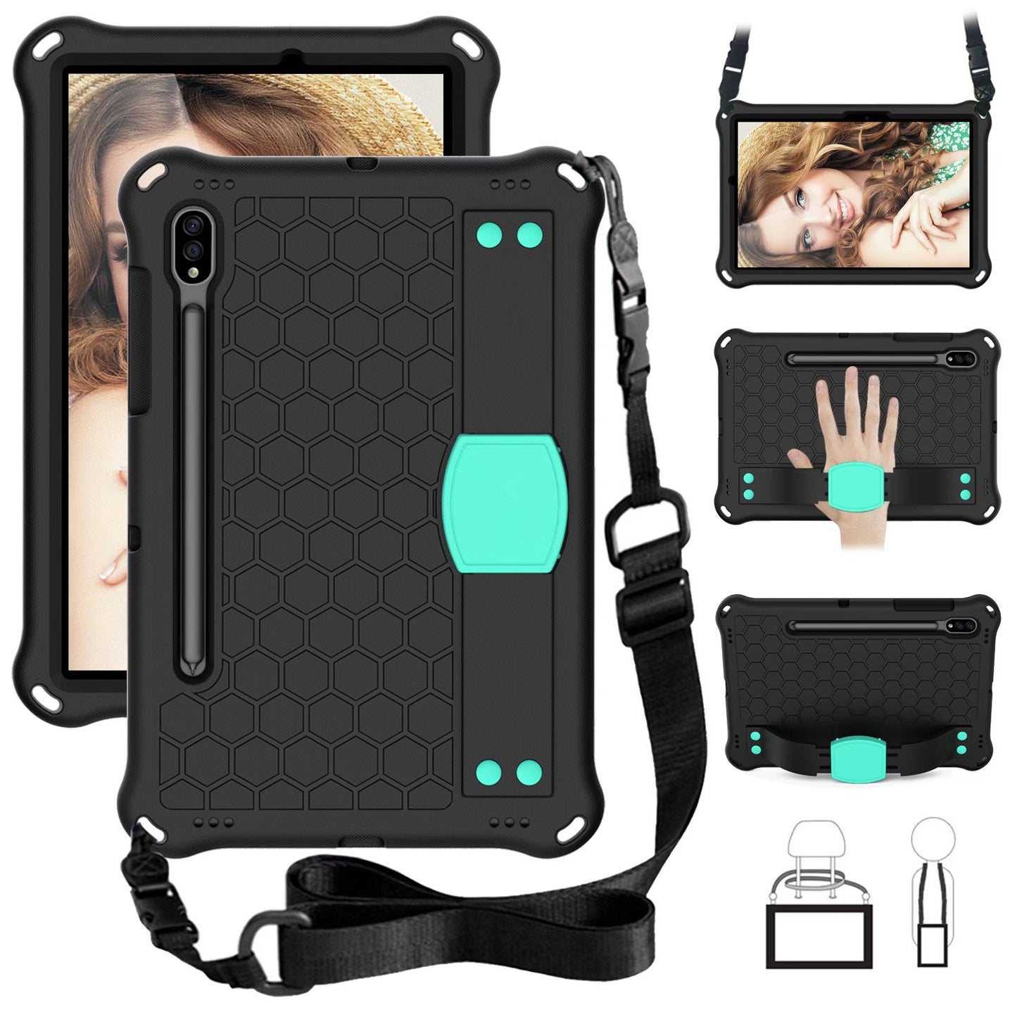 Suitable for Samsung Tablet S9 Tablet Case Children's Anti-drop S8 Protective Case Suction Pen All-inclusive S7 Hand Support Bracket Shoulder Strap Protective Accessories