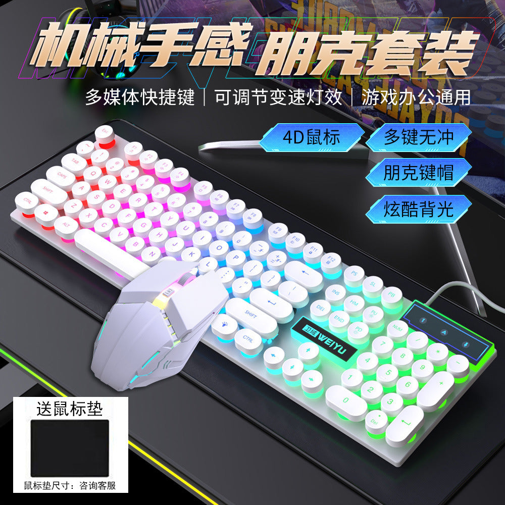 Mechanical feel wired keyboard mouse luminous set game office desktop computer