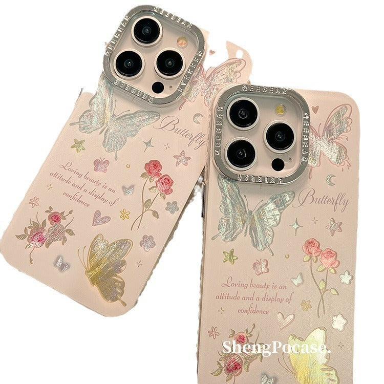 Accessories ins wind color butterfly flowers for apple 14promax mobile phone case girl heart iphone15 new 12