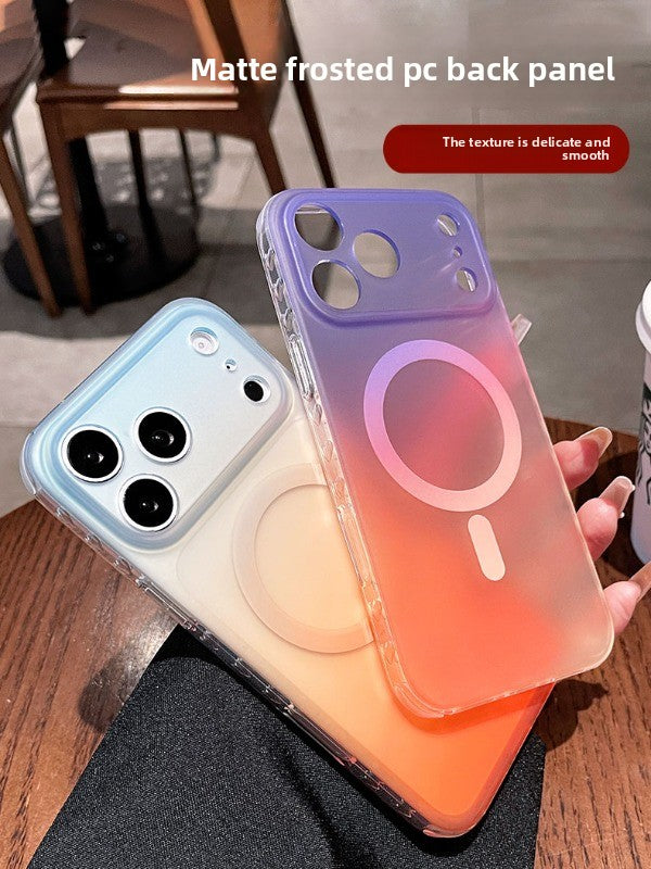 Double-sided matte silver magnetic suction for iPhone 17promax mobile phone case New iPhone16 semi-transparent matte gradual change smudge protective case 15pro built-in magnetic case Phone accessories