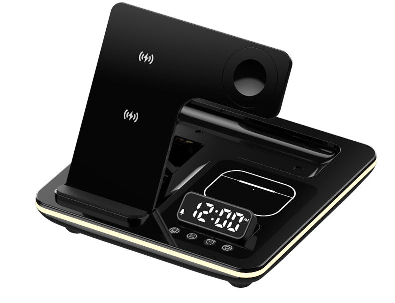 Popular folding three-in-one wireless charger, desktop mobile phone holder, multi-function clock digital display wireless charging