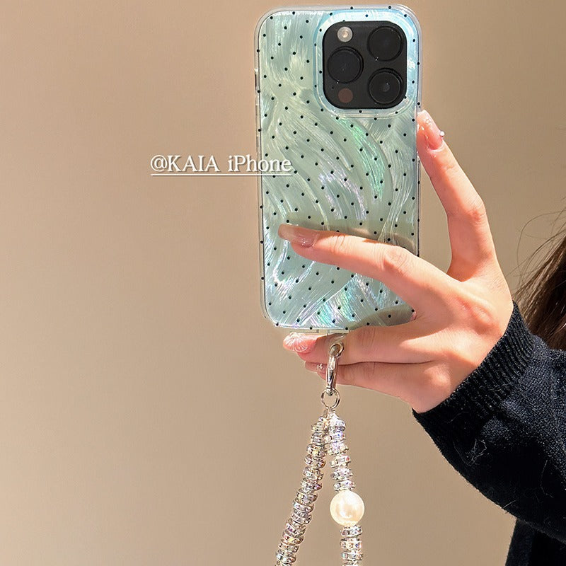 Accessories Premium fresh blue-green laser polka dots for Apple 15promax mobile phone case iphone13 new 12 trendy