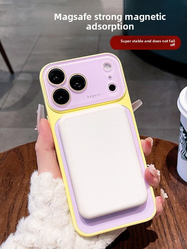 Large window contrast magnetic suction for iPhone 17promax mobile phone case New iPhone16 seconds change 17pro Large window fine ring magnetic suction protective case 15pro Women's case Phone accessories