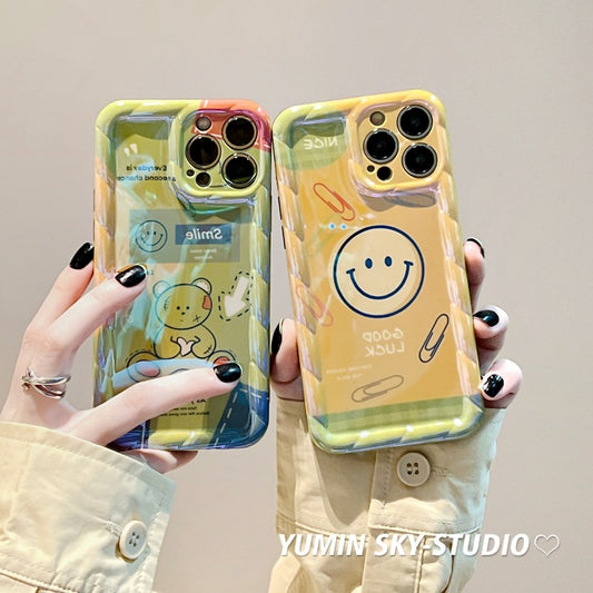 Accessories trendy brand color matching smiley bear for iPhone14promax Apple 13 mobile phone case 11 new 12 cartoons