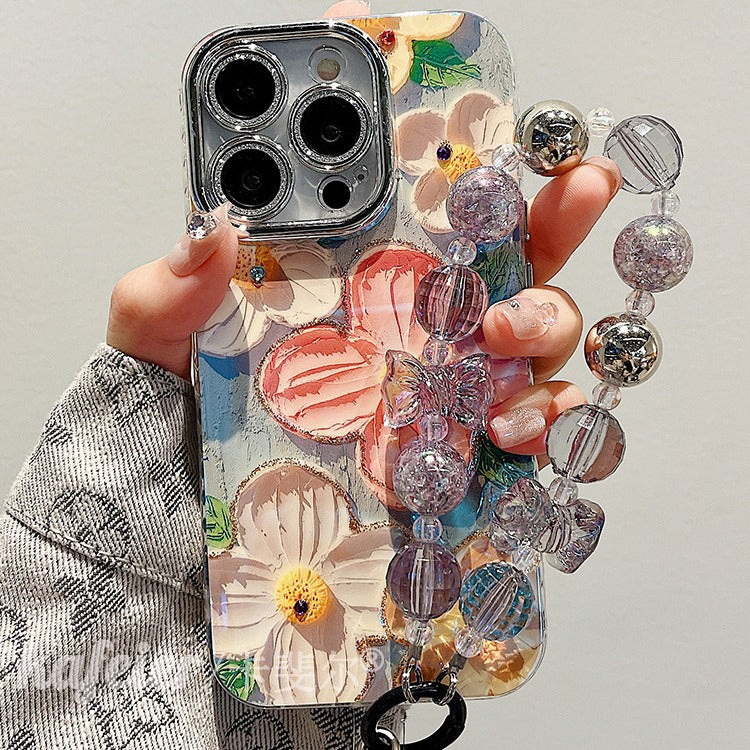 Accessories for art point drill oil painting flower bracelet iphone15promax mobile phone case apple 14 new 12pro