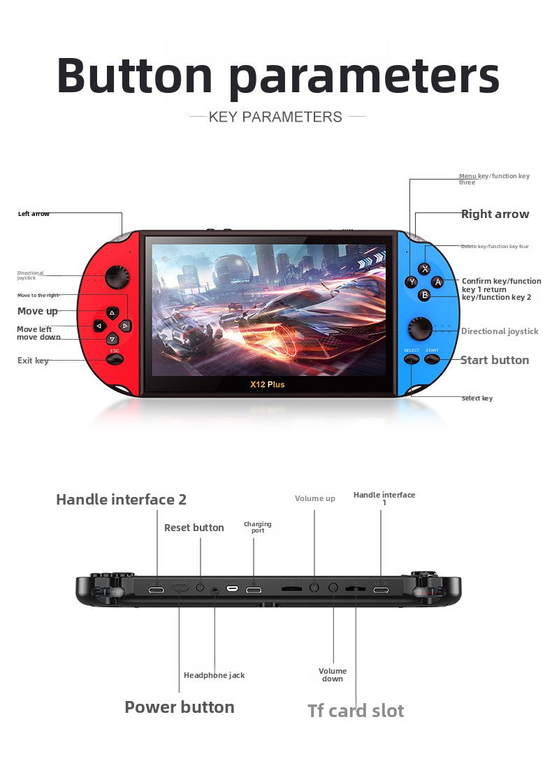 7.1" inch X12PLUS IPS HD Linux Dual Models 3000mAh rechargable 2.4G wireless gamepad games Handheld Game Player console Mini arcade 8 big emulator retro PSP handheld FC GBA