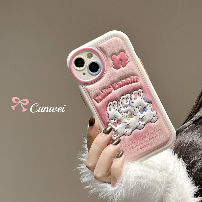 Accessories (Shipping fee not included) Applicable to iphone14pro pink cute cartoon rabbit max new apple 13 mobile phone case 12 leather 11 creation