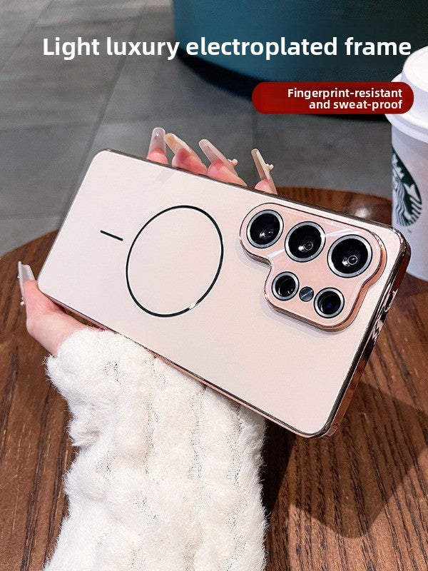 Laser Thin Ring for Samsung S26ultra Phone Case, New S25ultra Integrated Lens Film Full Coverage Protective Case, Samsung Electroplated Edge, Acrylic Back Panel Case, Phone Accessories