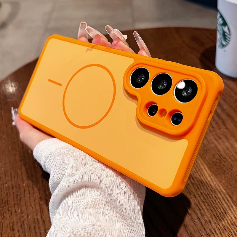 Contrasting color heat dissipation magnetic suction For Samsung S26ultra mobile phone case New S25ultra strong magnetic adsorption fine hole frame S24 side heat dissipation design Soft edge case Phone Accessories