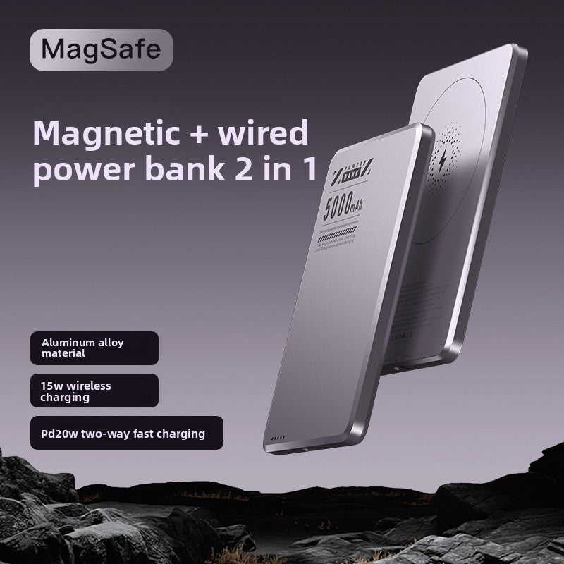 Ultra-thin Magsafe magnetic wireless power bank 5000mAh PD20W fast charging aluminum alloy compact mobile power supply