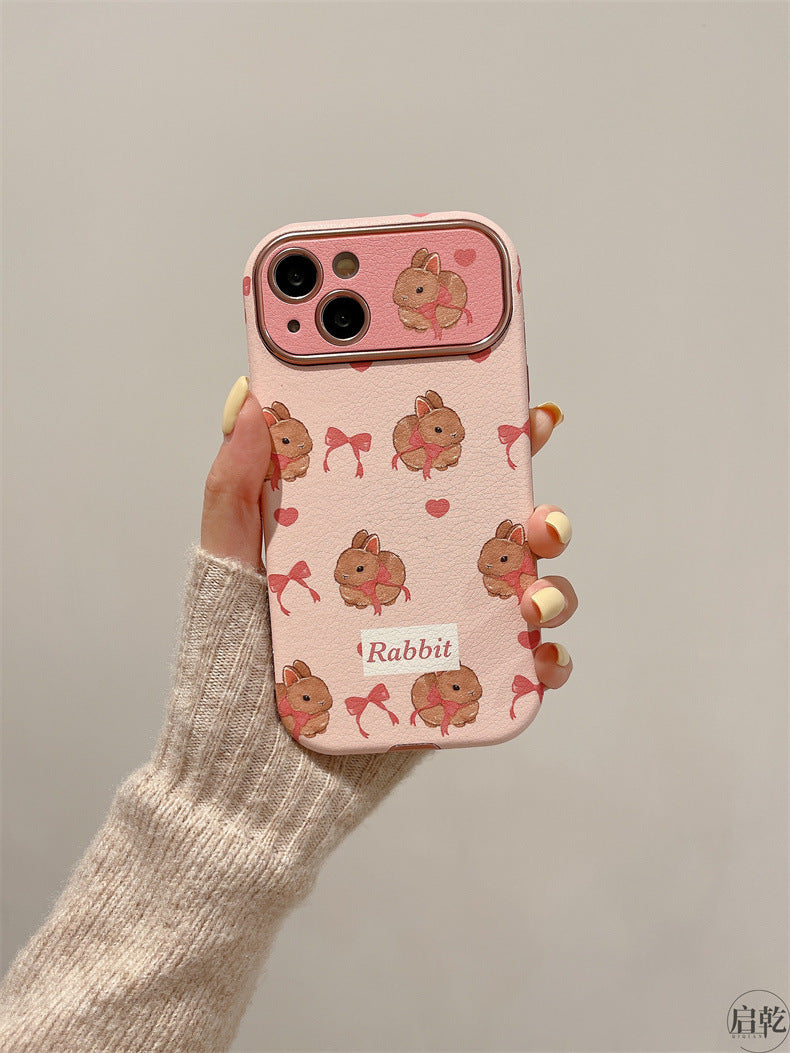 Accessories pink bow cartoon rabbit apple 15 mobile phone case iphone14 leather 13 soft case 12promax new