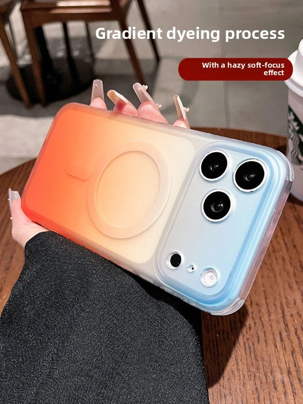 Double-sided matte silver magnetic suction for iPhone 17promax mobile phone case New iPhone16 semi-transparent matte gradual change smudge protective case 15pro built-in magnetic case Phone accessories
