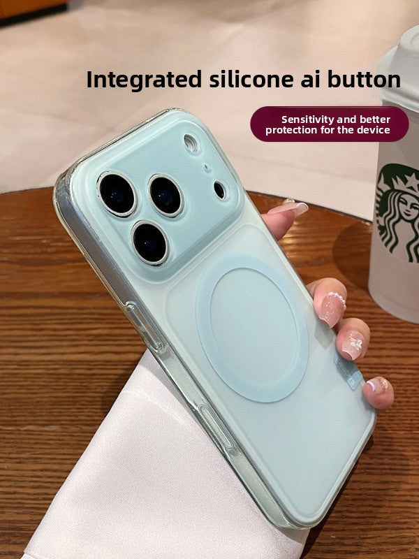 Simple skin matte iPhone 17promax mobile phone case new iPhone16 transparent soft edge women's strong magnetic adsorption protective cover 15pro fine hole lens head frame protection 14 matte surface gradual change Phone accessories
