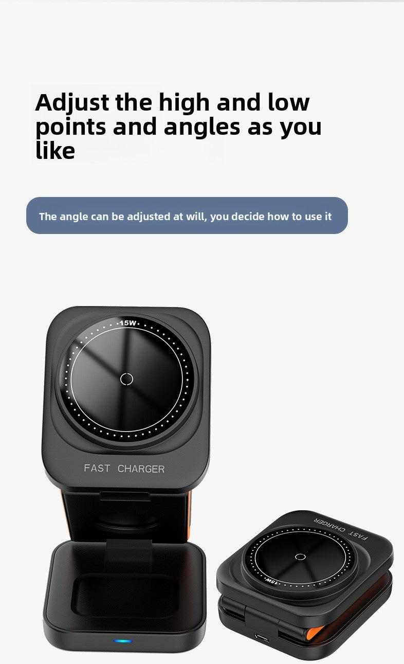 New multi-functional desktop vertical folding three-in-one wireless charging 15W magnetic mobile phone holder wireless charger