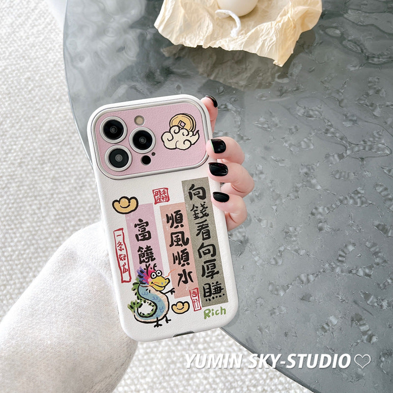 Accessories Guochao cartoon for iPhone14promax Apple 15 mobile phone case 12 New Year 11 creative plus leather 14