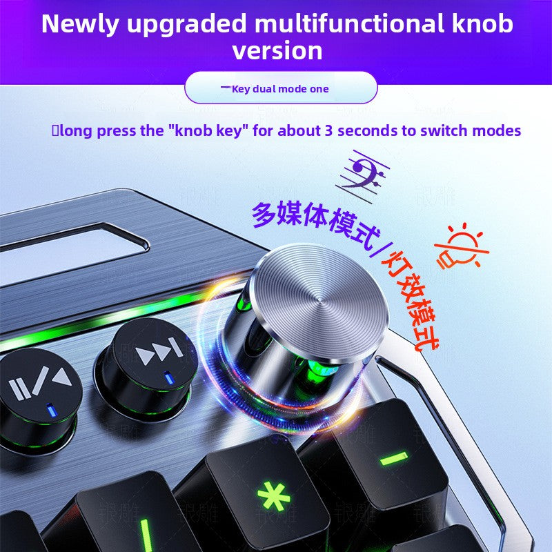 Silver engraving K100 metal real mechanical keyboard, hand rest knob game blue axis wired USB